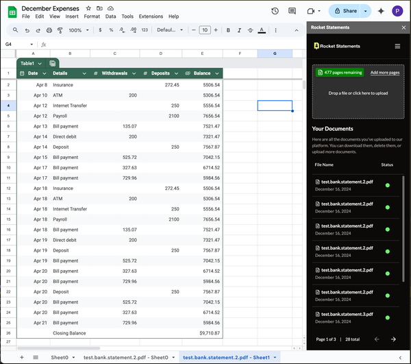 Introducing Rocket Statements: Your Ultimate Google Sheets™ Add-On for Effortless Bank Statement Imports